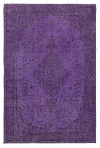 5.7x8.6 Ft Purple Hand Made Area Rug. Modern Turkish Floor Covering