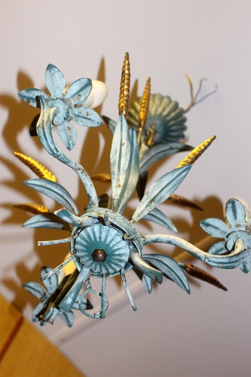 Metal Wheat Sheaf Chandelier Vintage Italian Tole Were Light 3 Arms photo for sale
