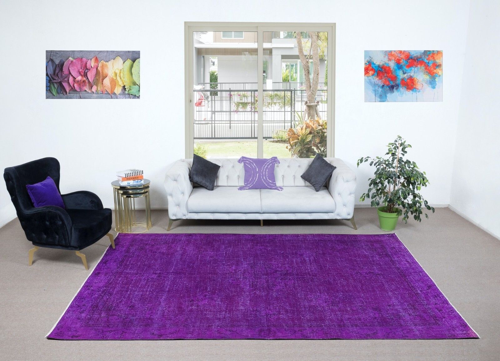 7.3x11 Ft Plain Purple Unique Handknotted Large Rug. Modern Turkish Bohem Carpet photo furniture