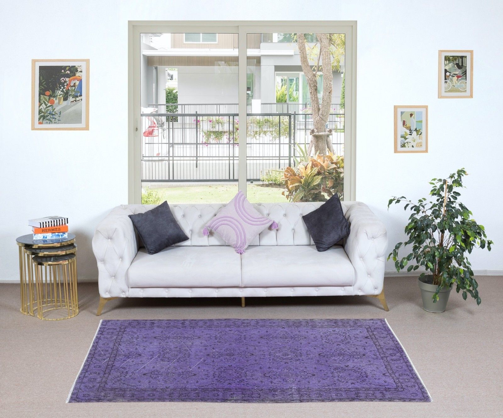 3.8x6.7 Ft Contemporary Handmade Turkish Low Pile Twitch Purple Small Rug photo furniture