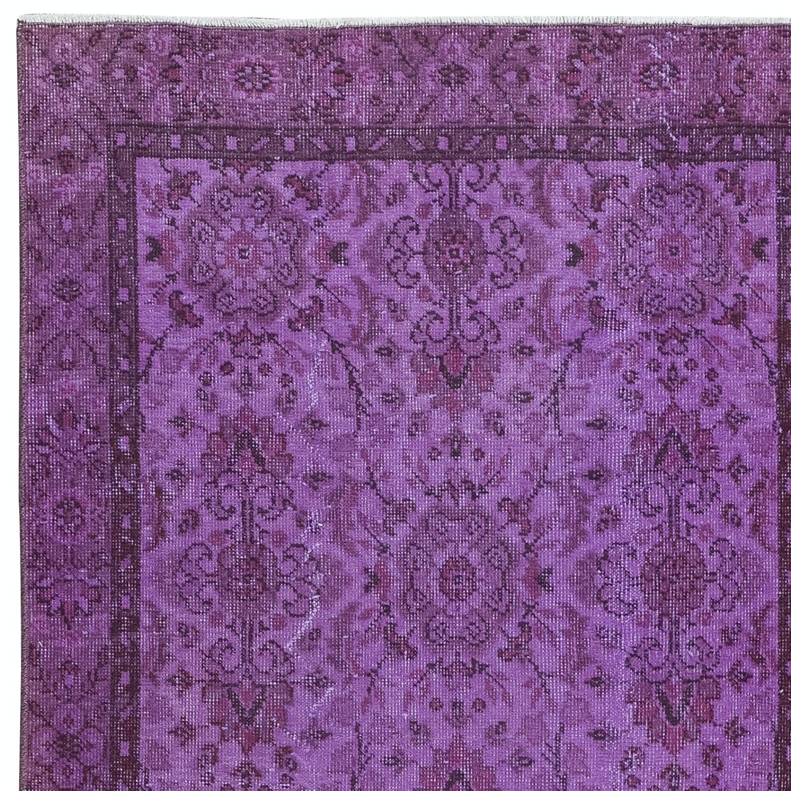 3.7x6.8 Ft Floral Area Rug In Purple For Modern Interiors, Handknotted In Turkey photo Textiles