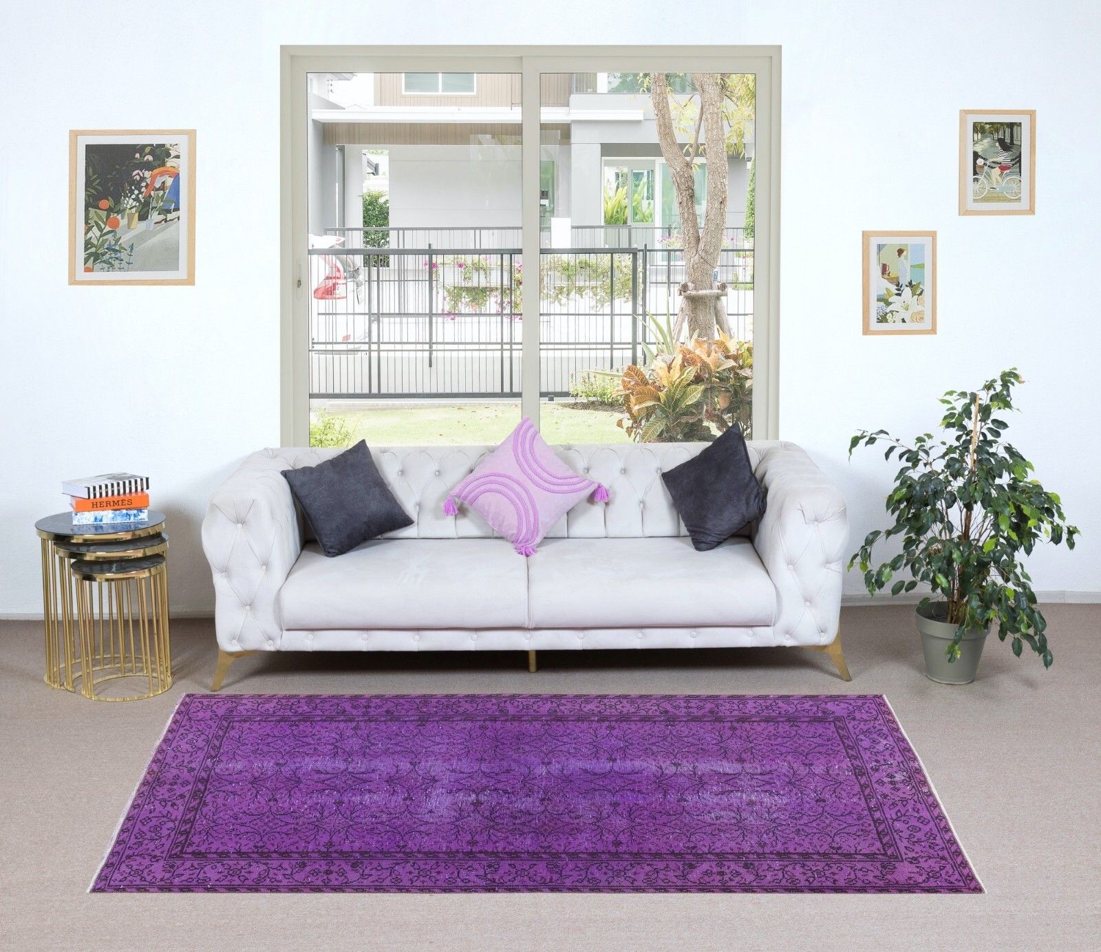 4.2x7.6 Ft Contemporary Living Room Carpet In Purple, Handmade Turkish Area Rug photo furniture