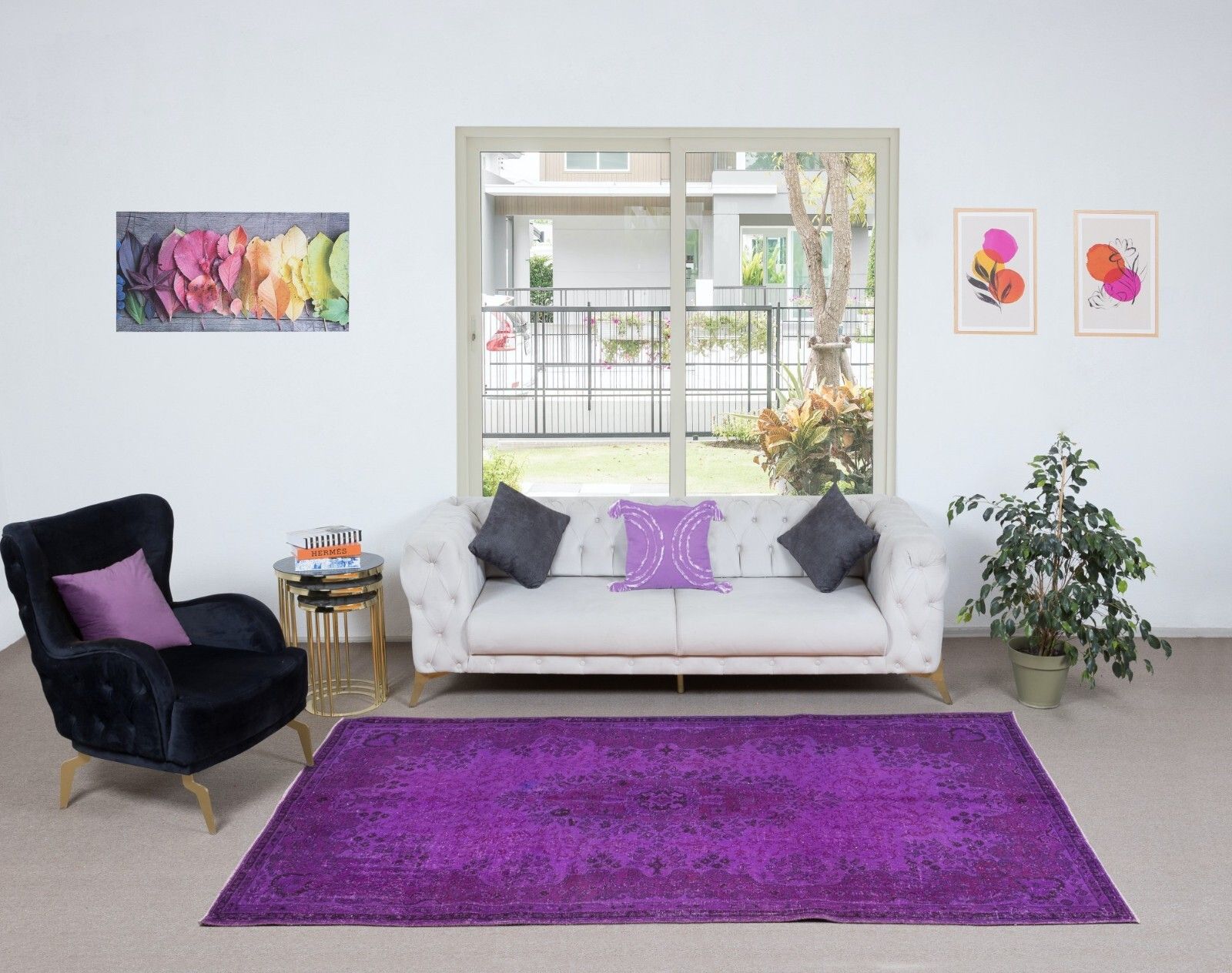 5.8x10 Ft Handmade Turkish Rug In Purple For Bedroom, Modern Living Room Carpet photo furniture