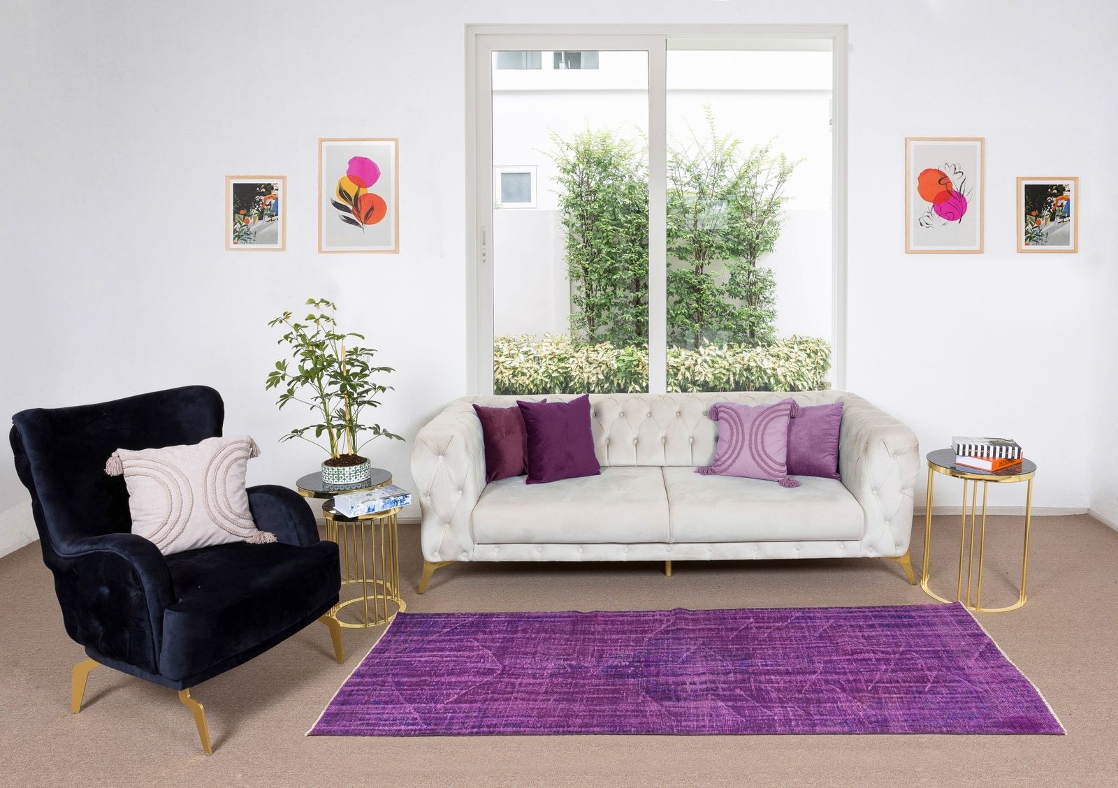 4.3x9 Ft Mid 20th Century Turkish Rug Over Dyed In Purple For Modern Interiors photo furniture