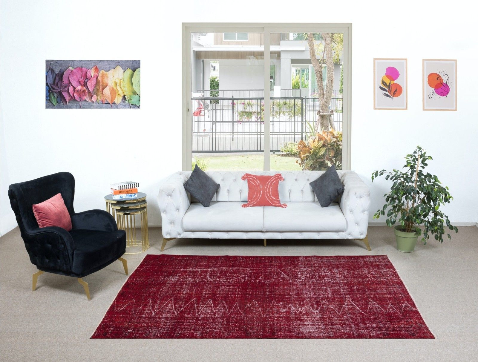 6x9 Ft Modern & Contemporary Rug In Dark Red, Handmade Turkish Wool Carpet photo furniture