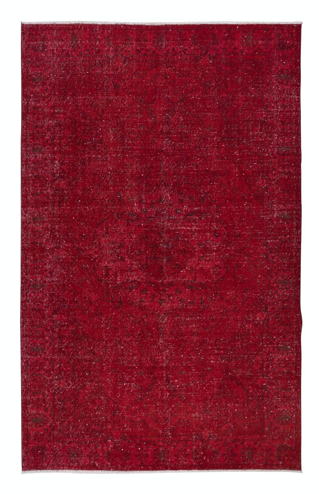 6x9.8 Ft One Of A Kind Red Wool Area Rug, Room Size Handmade Turkish Carpet