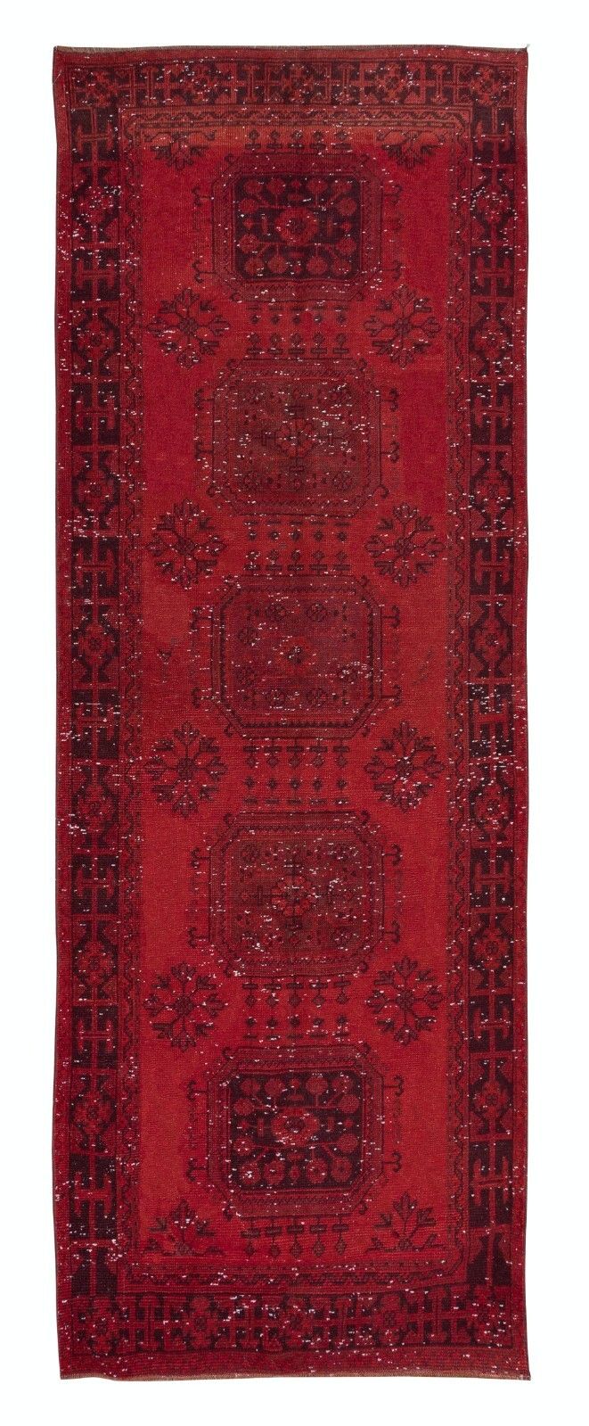 4x11.2 Ft Hand Knotted Runner Rug. Modern Turkish Hallway Carpet In Dark Red