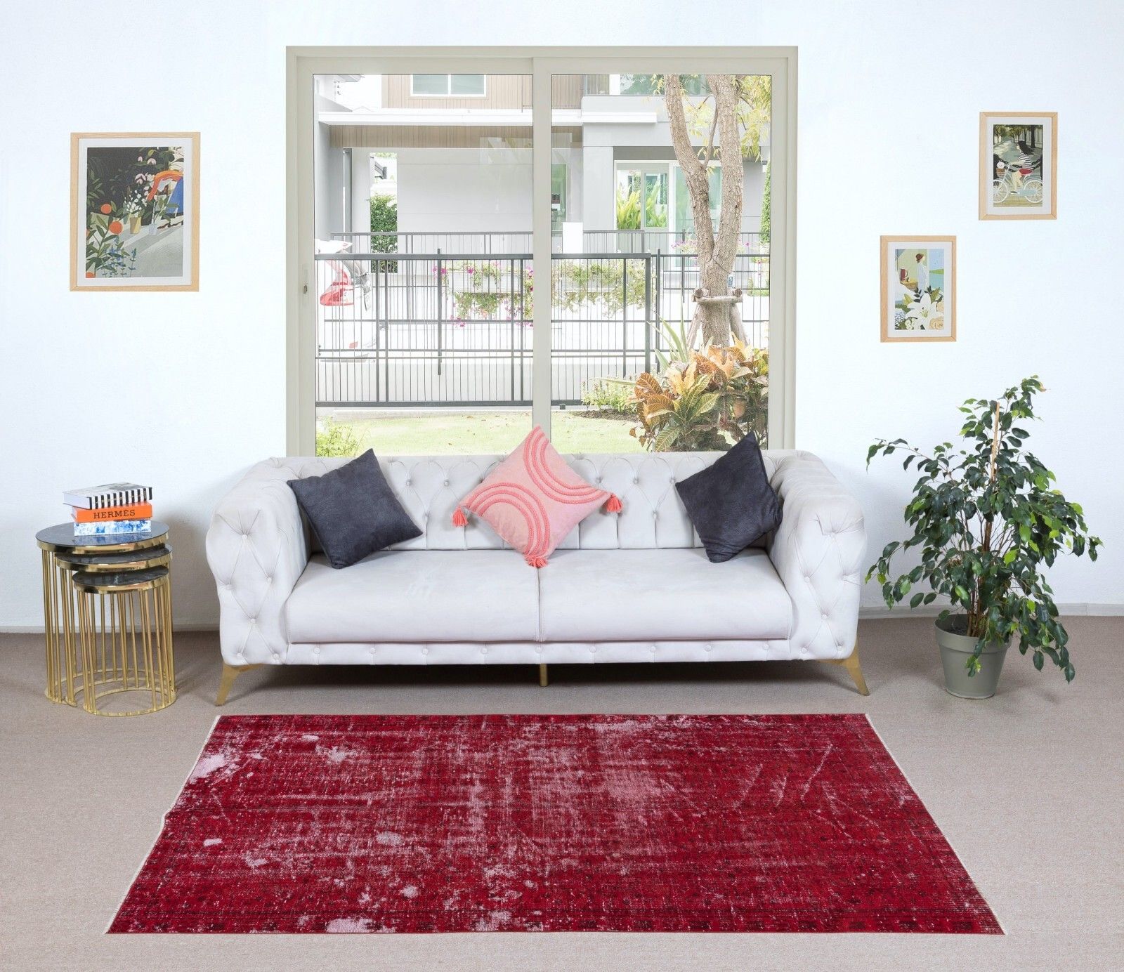 4.6x7.7 Ft Contemporary Handmade Turkish Red Area Rug With Shabby Chic Style photo furniture