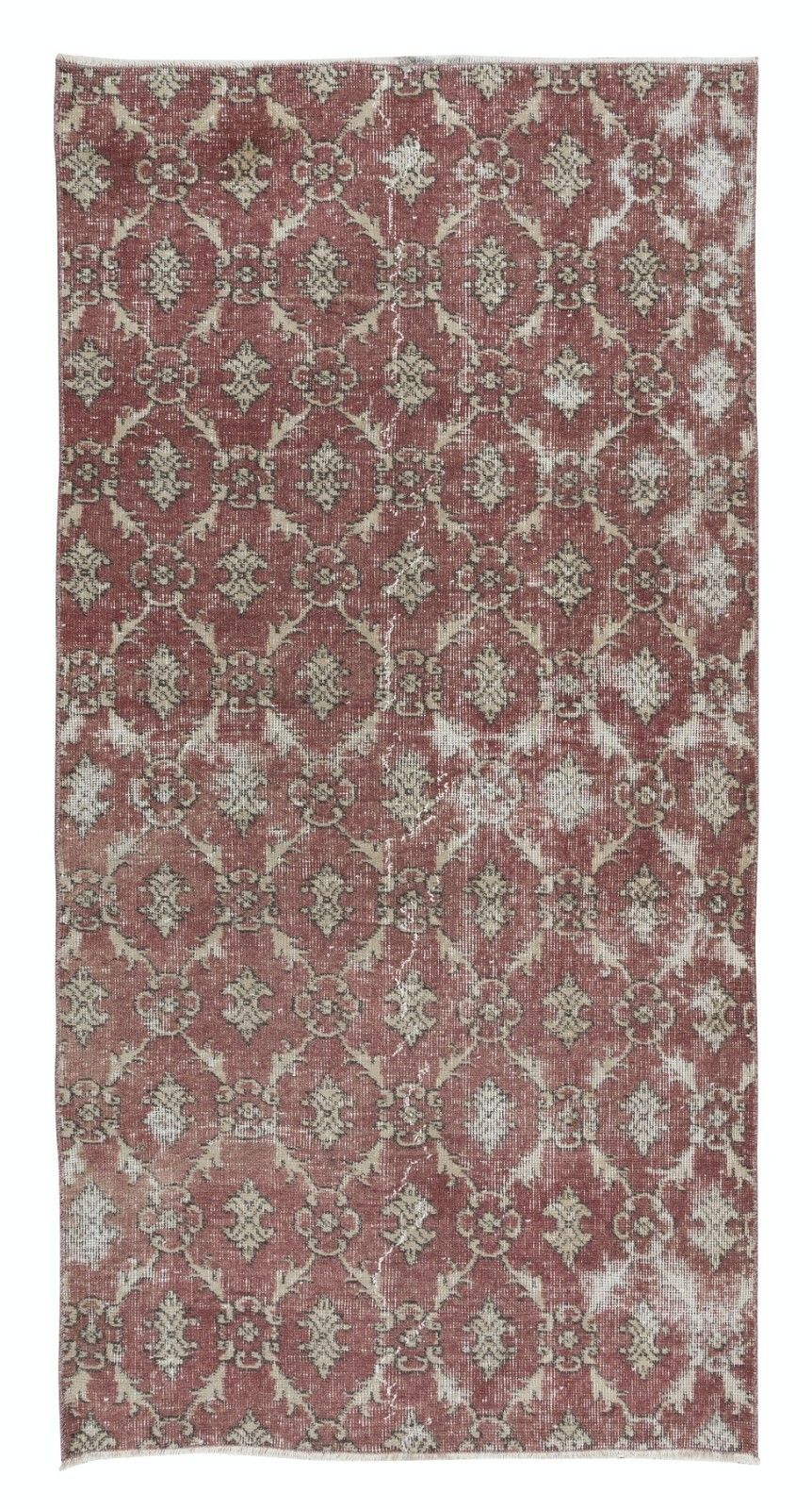 3.3x6.6 Ft Small Handmade Turkish Rug In Barn Red & Beige, Rustic Kitchen Rug