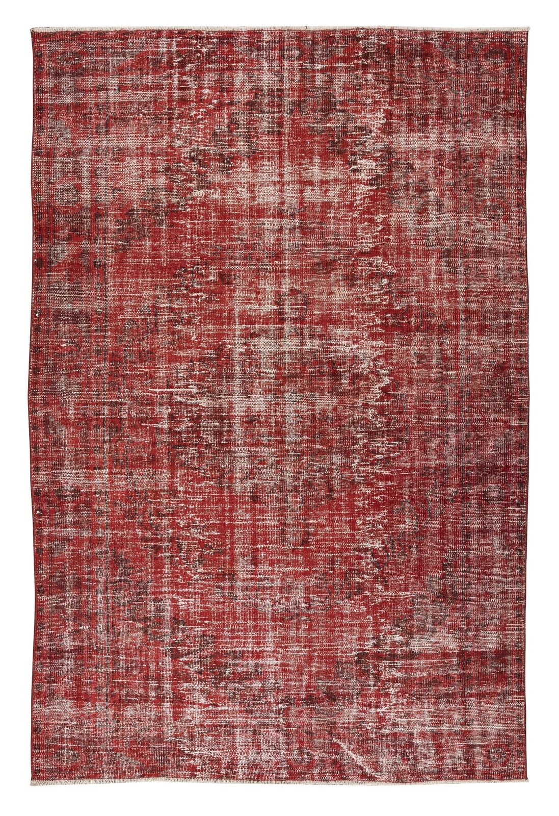 5.9x8.6 Ft Distressed Handmade Turkish Vintage Rug Over Dyed In Burgundy Red