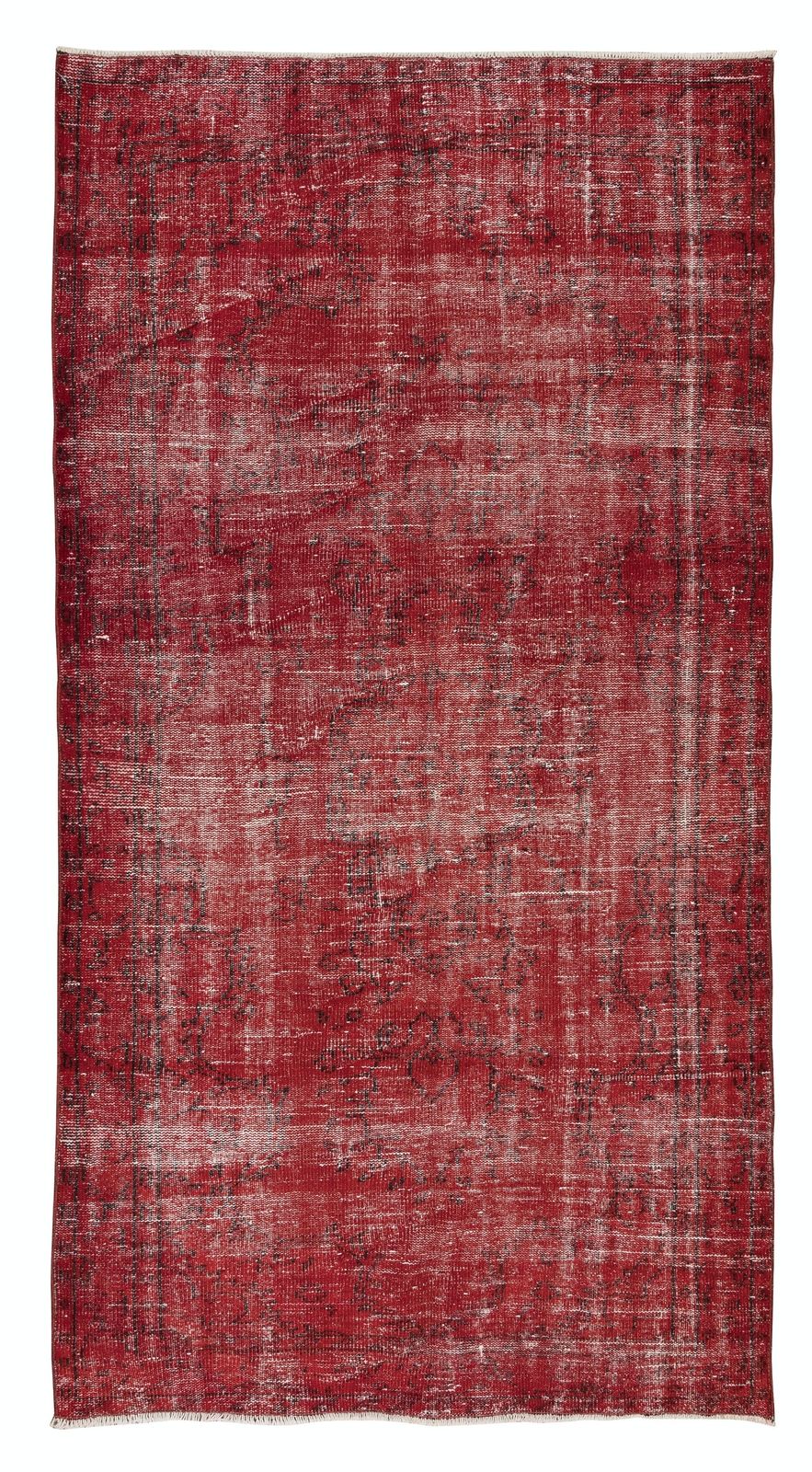 4.9x8.6 Ft Handmade 1960s Turkish Rug Re Dyed In Red, Ideal For Modern Interiors