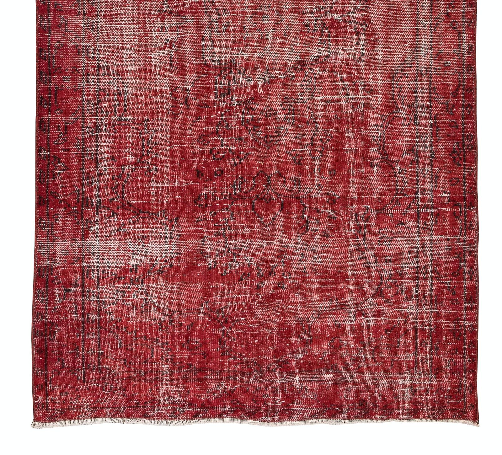 4.9x8.6 Ft Handmade 1960s Turkish Rug Re Dyed In Red, Ideal For Modern Interiors photo 360.0