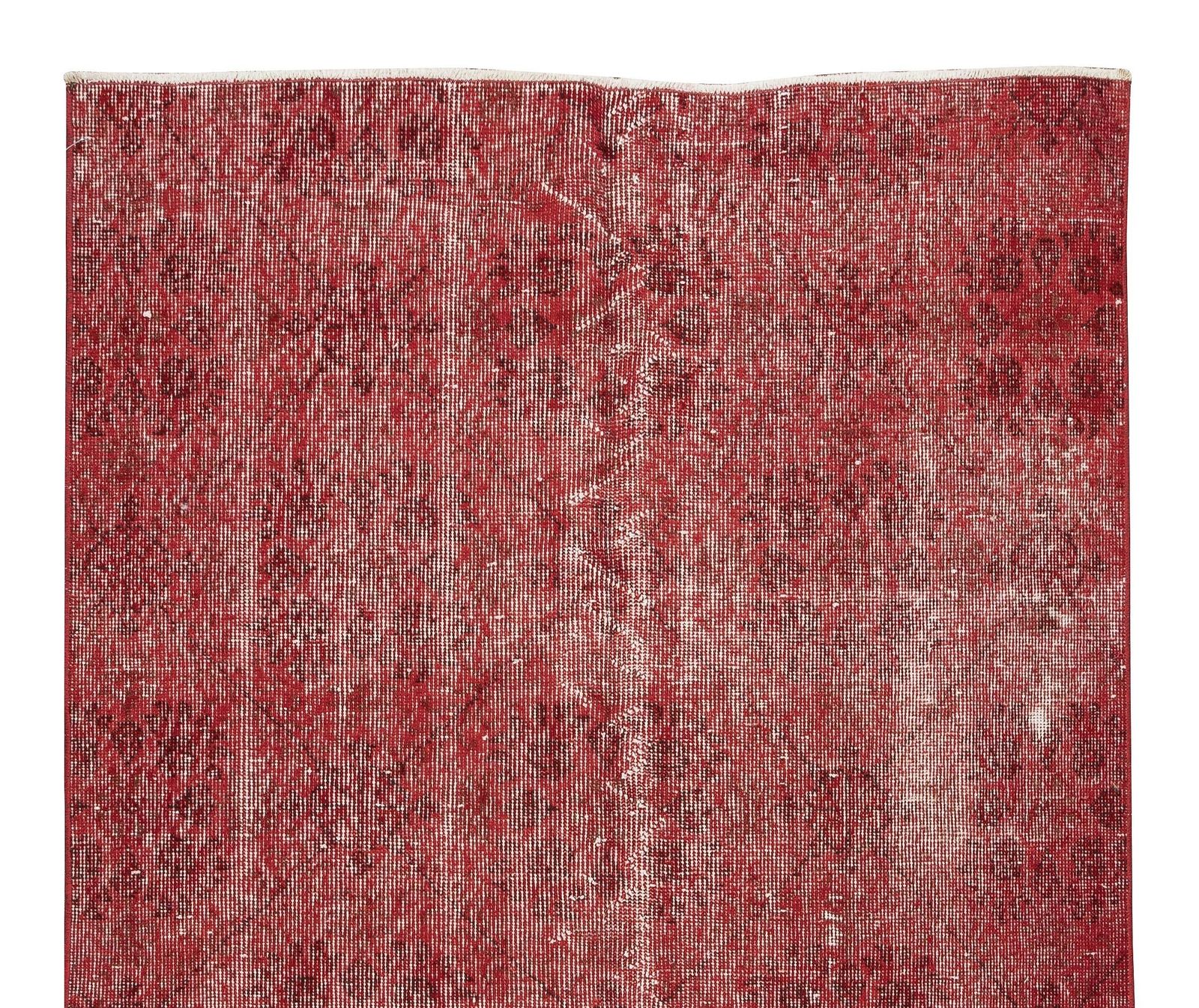 3.9x6.7 Ft Vintage Handmade Red Overdyed Rug From Central Anatolia photo Textiles