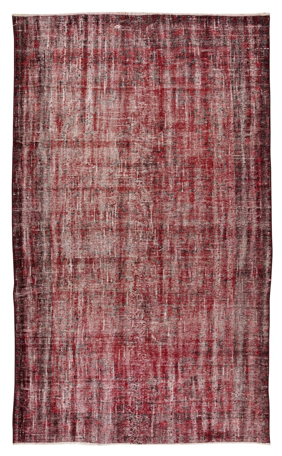 5.3x9 Ft Distressed Handmade Turkish Mid Century Wool Area Rug In Red
