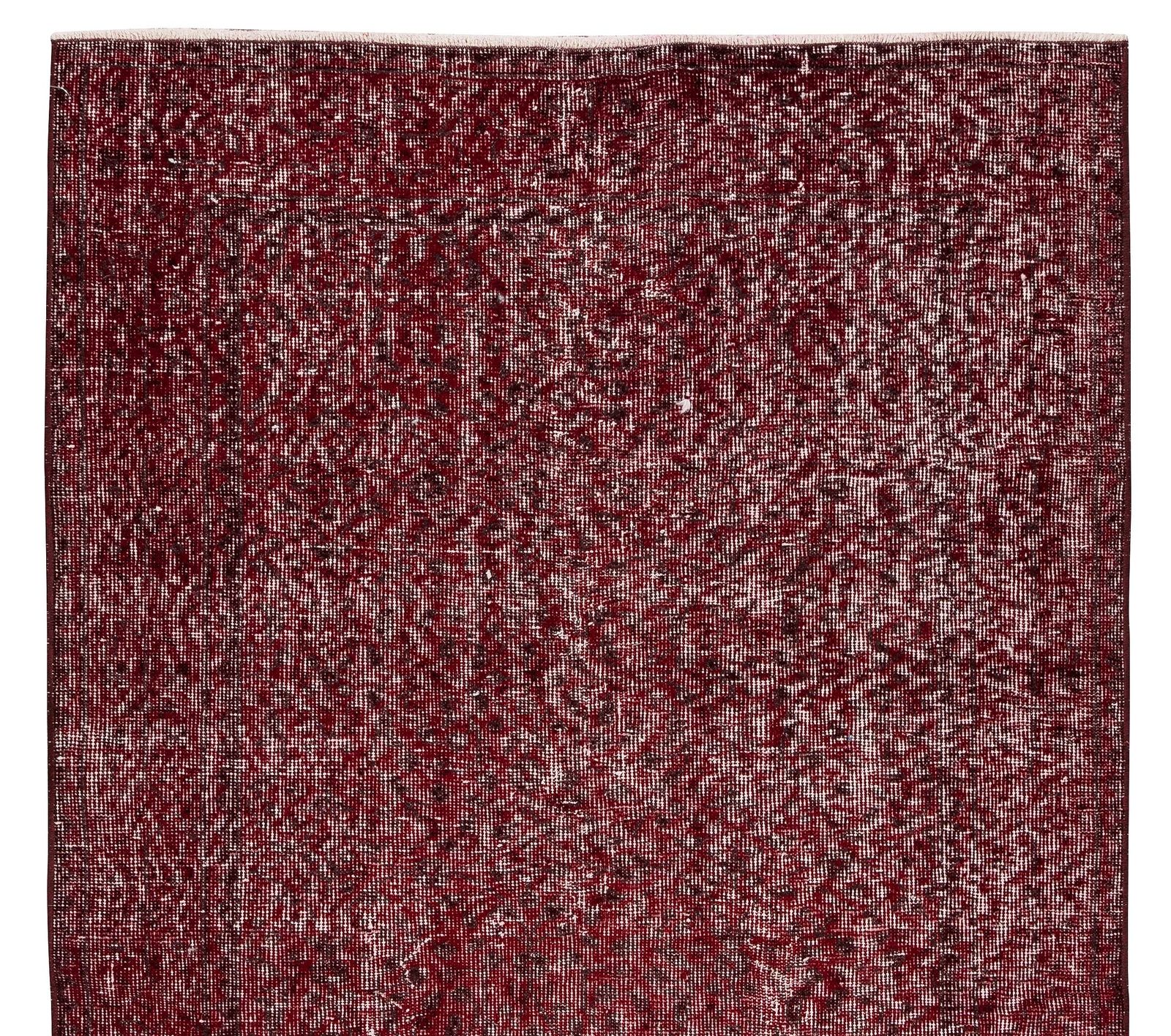 3.9x7 Ft Mid 20th Century Handmade Red Overdyed Rug From Central Anatolia photo Textiles