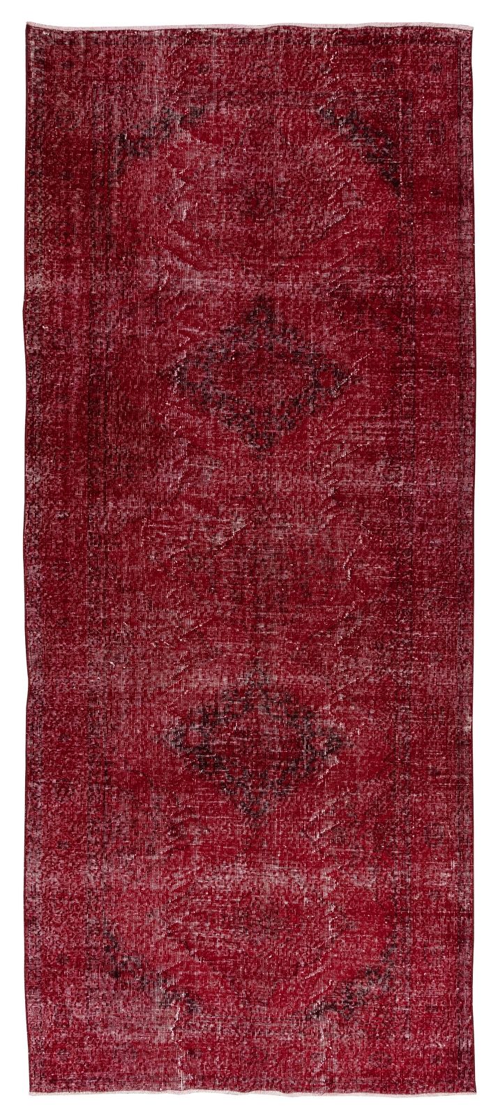 5x11.9 Ft Contemporary Handmade Konya Sille Runner Rug Redyed In Red For Hallway