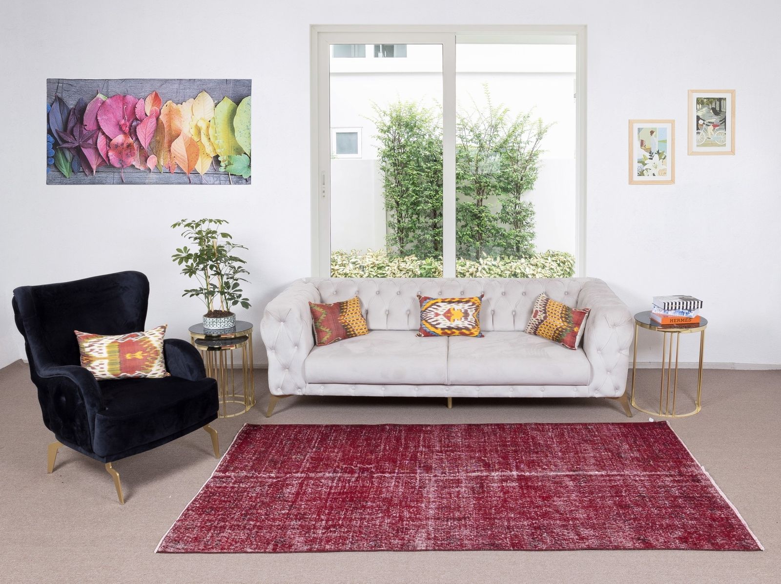 4.8x8.8 Ft 1960s Handmade Turkish Rug Re Dyed In Red, Ideal For Modern Interiors photo furniture