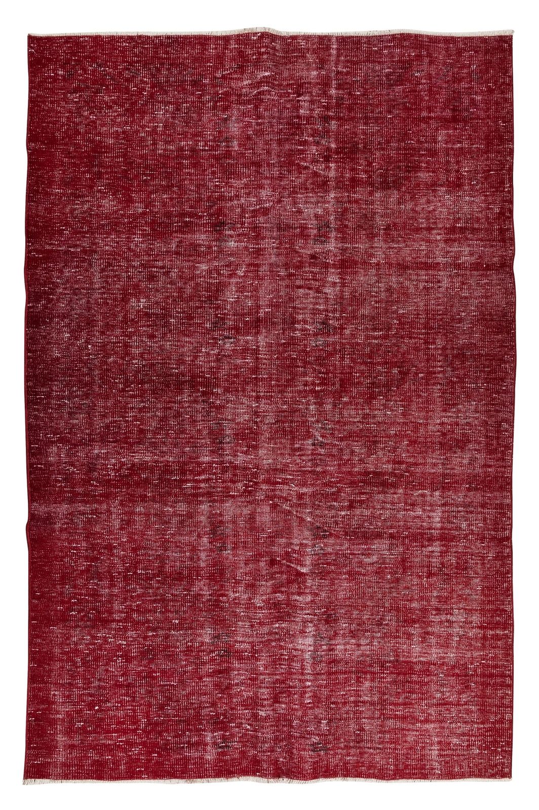 5.6x8.4 Ft Turkish 1960s Handmade Rug Over Dyed In Red For Modern Interiors