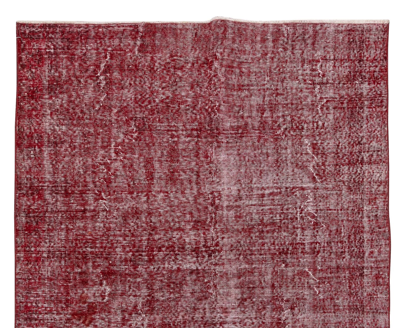 5.3x8.6 Ft Handmade Midcentury Turkish Rug Over Dyed In Red For Modern Interiors photo Textiles