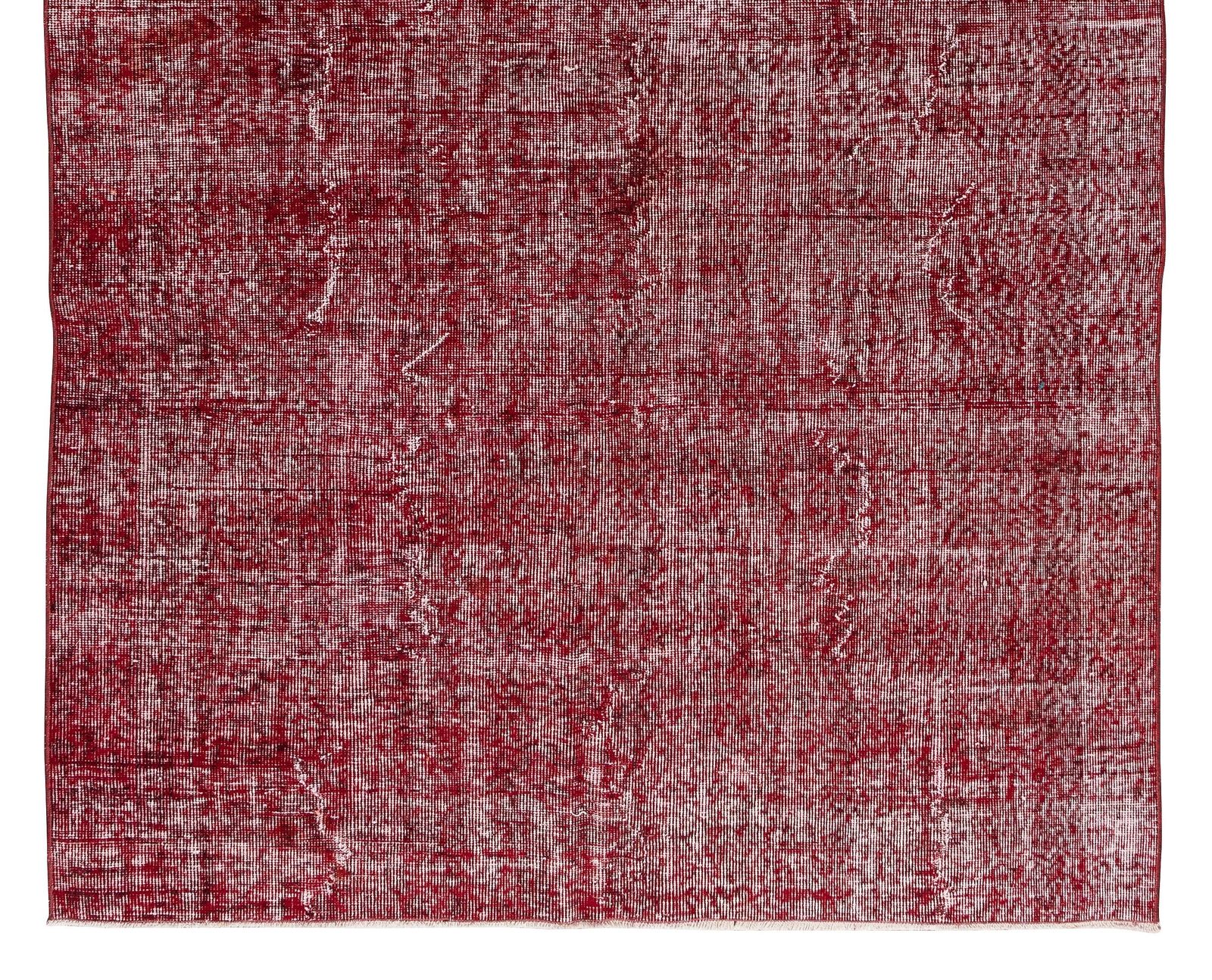 5.3x8.6 Ft Handmade Midcentury Turkish Rug Over Dyed In Red For Modern Interiors photo 311.0