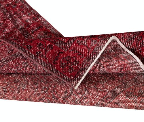 3.8x7 Ft Contemporary Handmade Wool Turkish Accent Rug Over Dyed In Red photo for sale