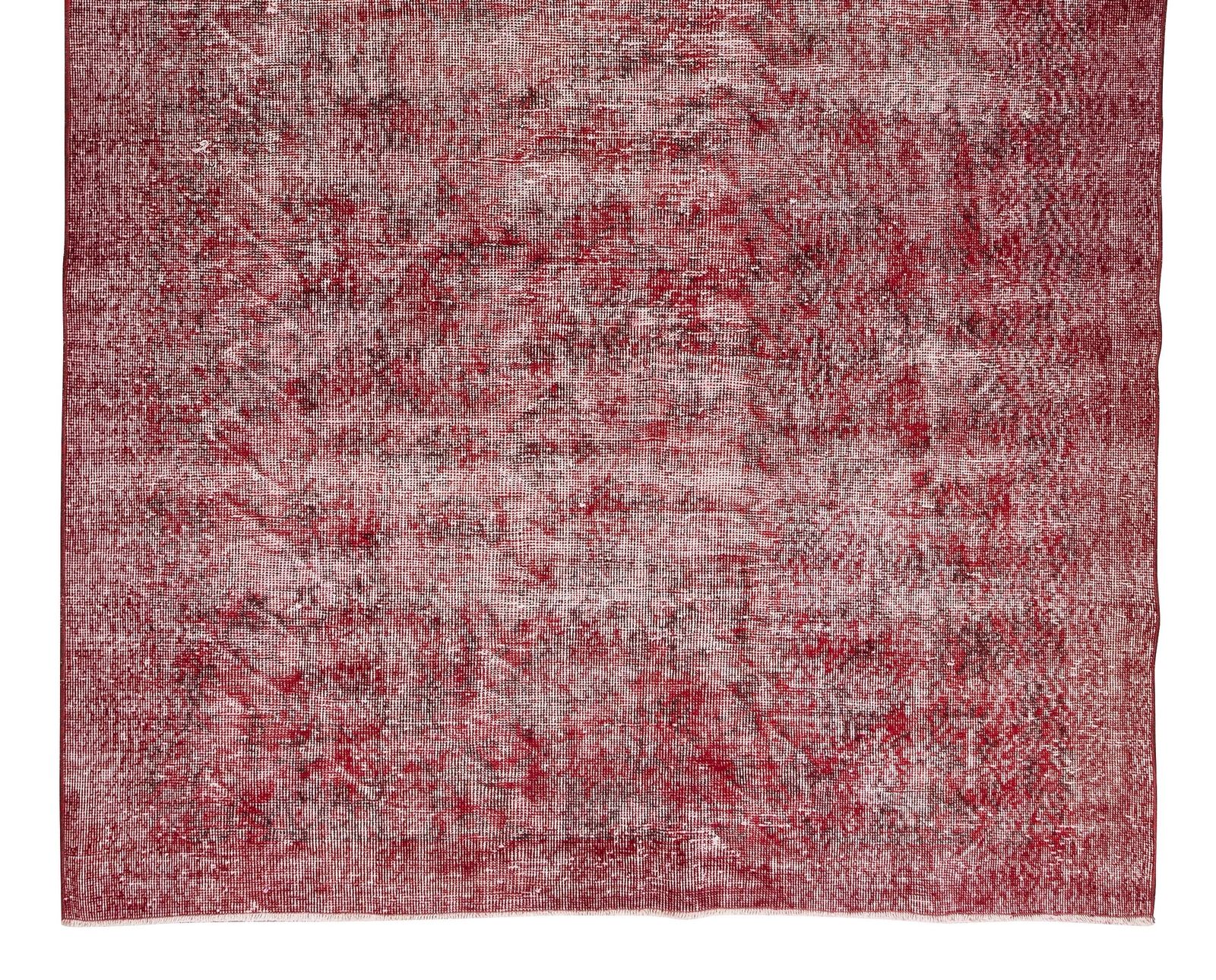 6x9.7 Ft Distressed Handmade Turkish Vintage Area Rug Over Dyed In Burgundy Red photo 501.0