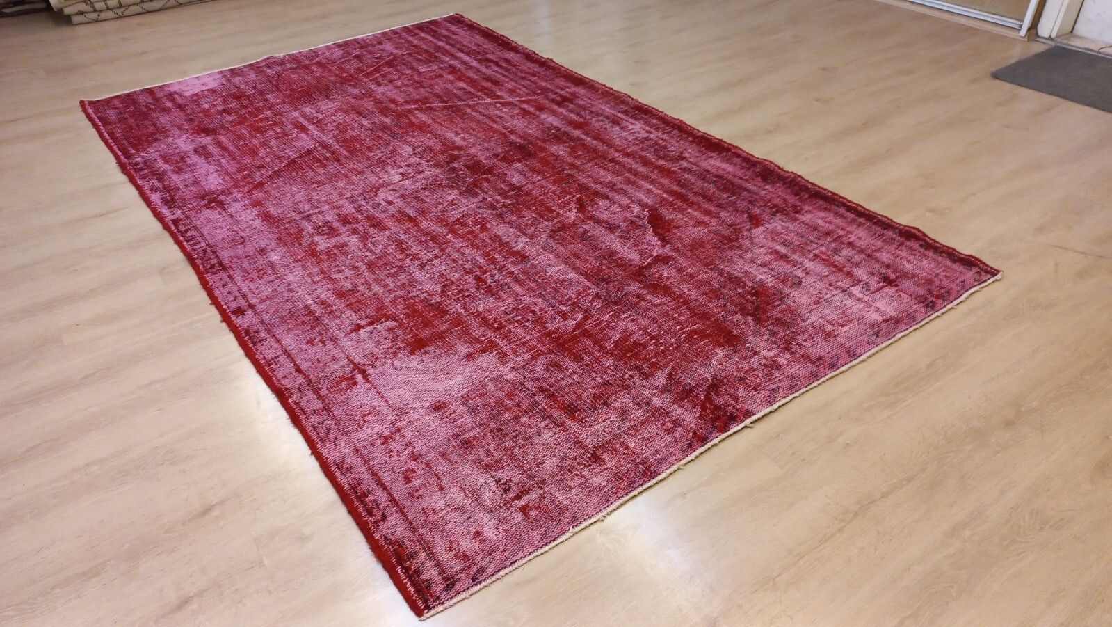 5.8x9.6 Ft Plain Solid Red Handmade Turkish Area Rug With Shabby Chic Style photo for sale
