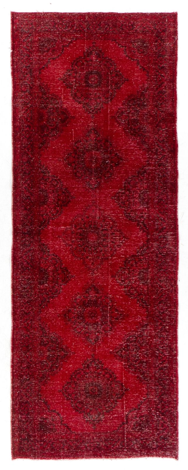 4.7x13 Ft Handmade Vintage Konya Sille Runner Rug Over Dyed In Red For Hallway