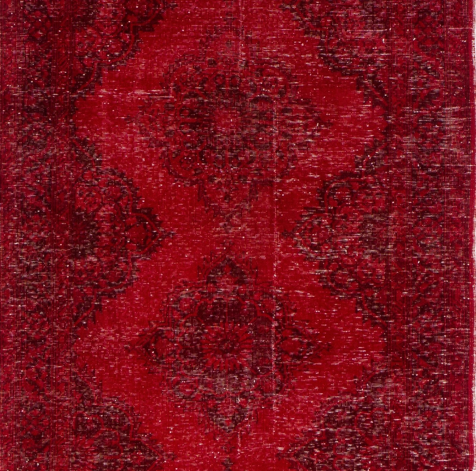 4.7x13 Ft Handmade Vintage Konya Sille Runner Rug Over Dyed In Red For Hallway photo Textiles