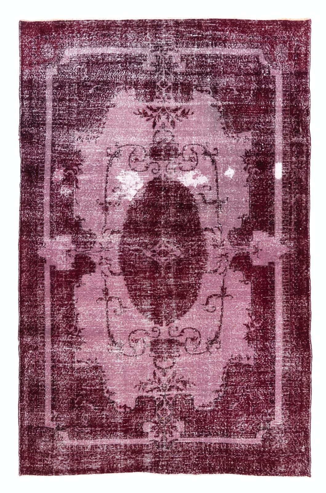 6.9x10.7 Ft Vintage Area Rug Re Dyed In Red, Hand Knotted In Turkey