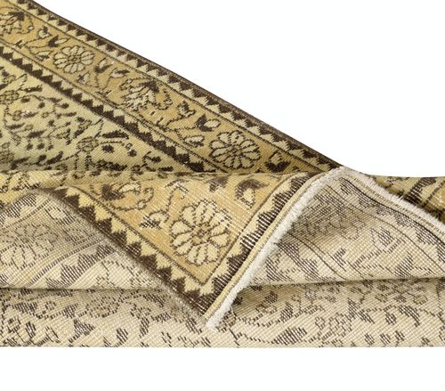 3.7x7 Ft Modern Handmade Turkish Wool Area Rug In Yellow With Floral Design photo for sale