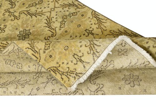 4x7.4 Ft Contemporary Handmade Floral Patterned Turkish Rug In Yellow Color photo for sale
