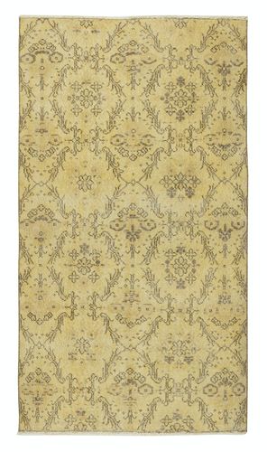 3.8x6.6 Ft Handmade Floral Patterned Turkish Accent Rug In Yellow Color