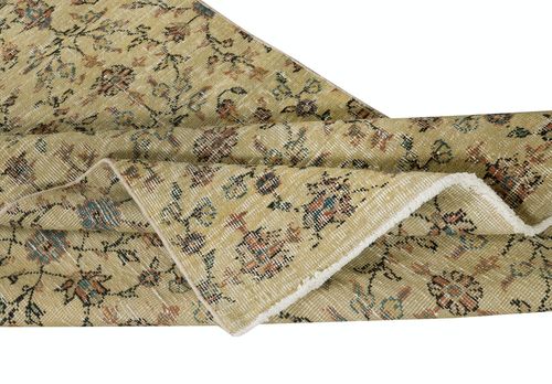 3.5x6 Ft Handmade Floral Patterned Turkish Accent Rug In Yellow Color photo for sale