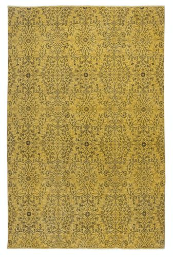 6.6x10 Ft Modern Handmade Turkish Floral Patterned Area Rug In Yellow Color