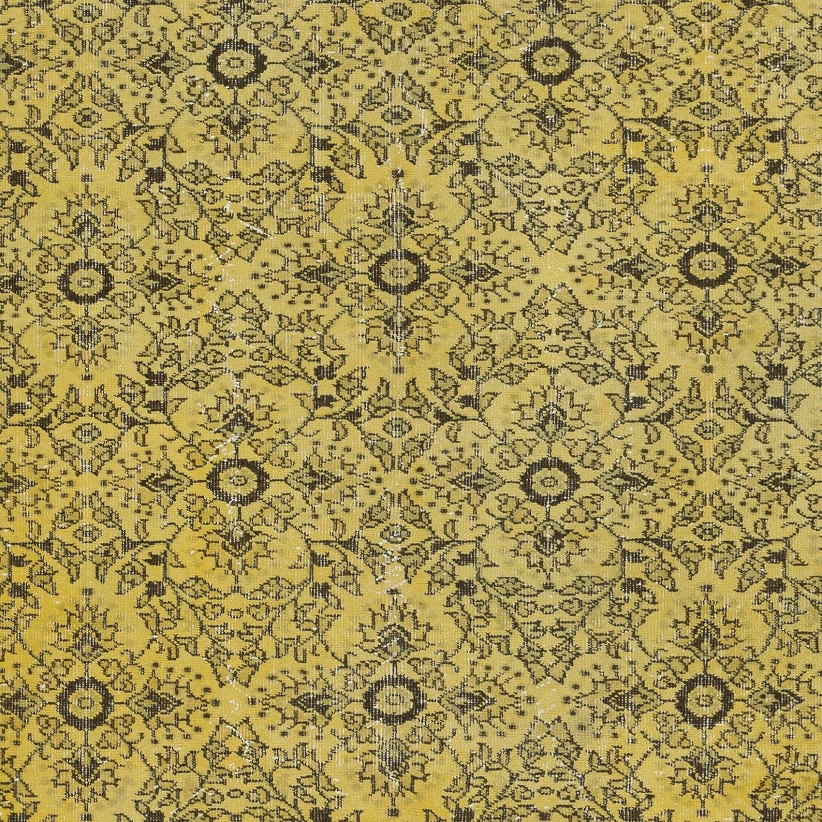 6.6x9.7 Ft Upcycled Yellow Modern Turkish Area Rug, Floral Handmade Carpet photo 818.0