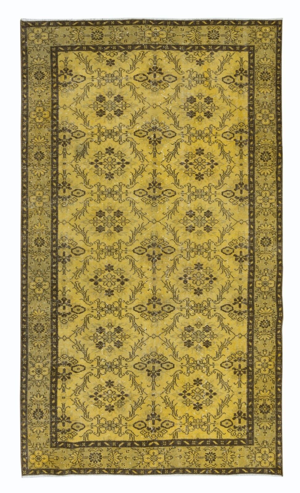 5.4x9 Ft Yellow Turkish Area Rug, Floral Handmade Carpet, Modern Floor Covering