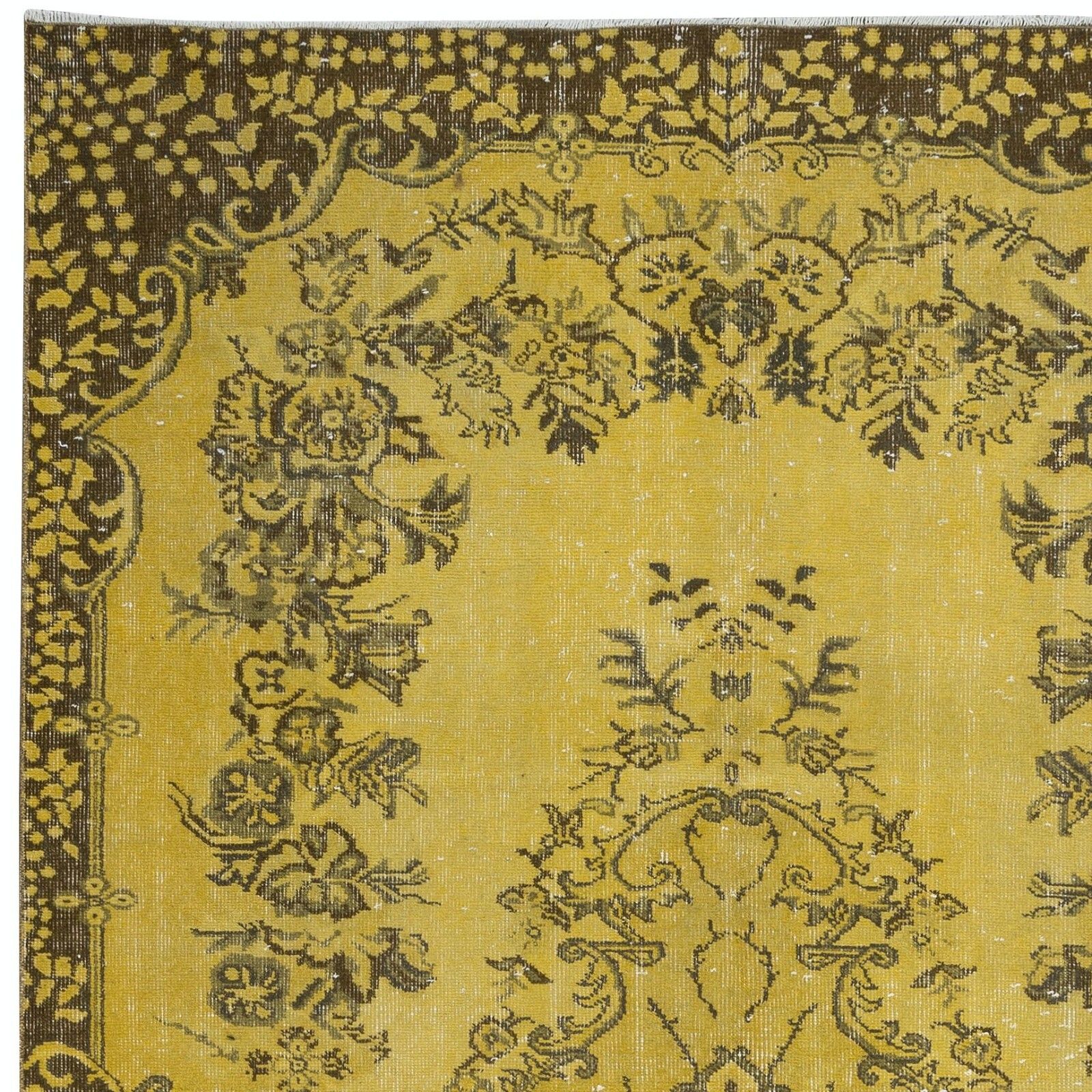 5.8x9.3 Ft Modern Handmade Turkish Rug With Medallion Design & Yellow Background photo Textiles