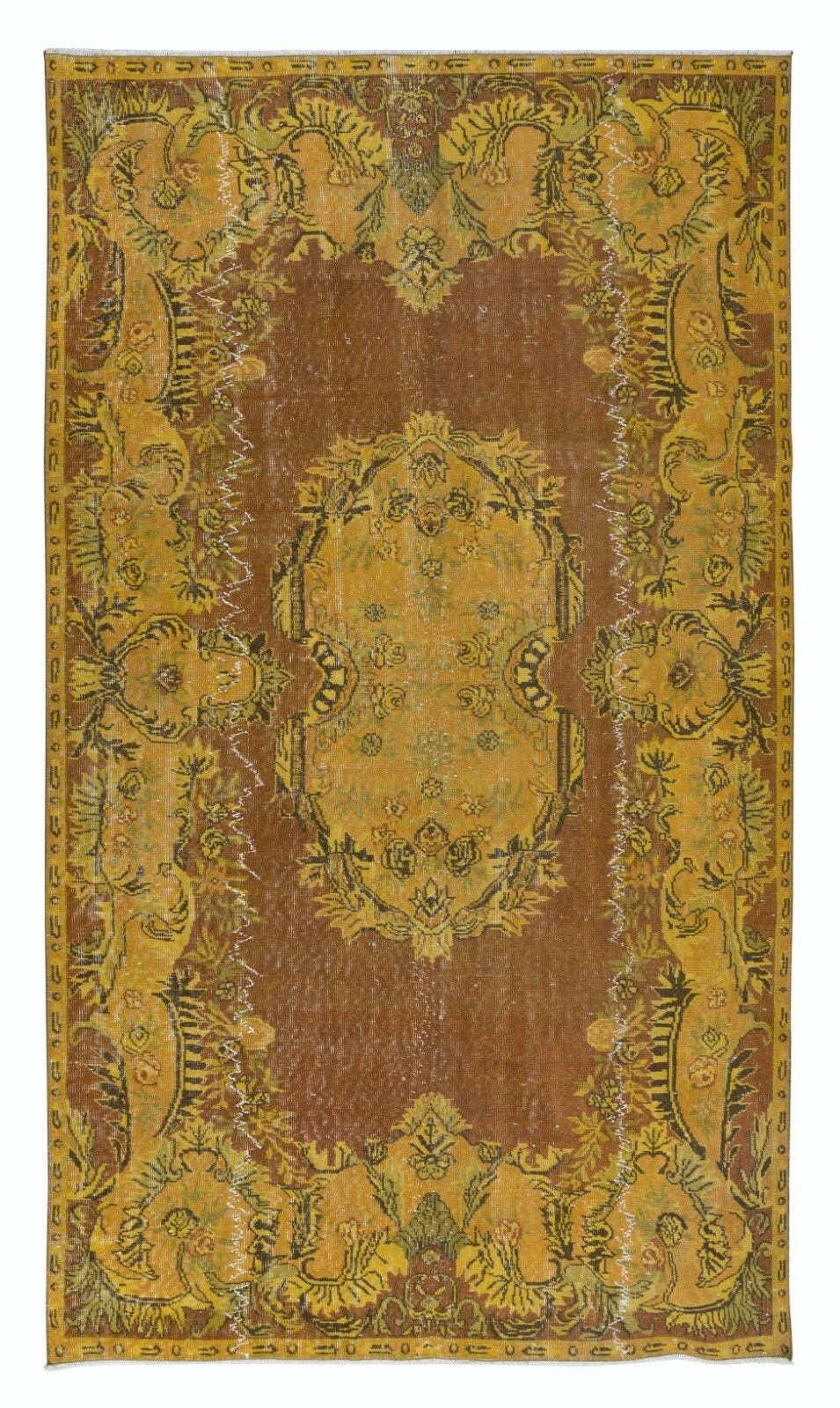 5.6x9.5 Ft Rust & Amber Yellow Handmade Turkish Rug For Contemporary Interiors