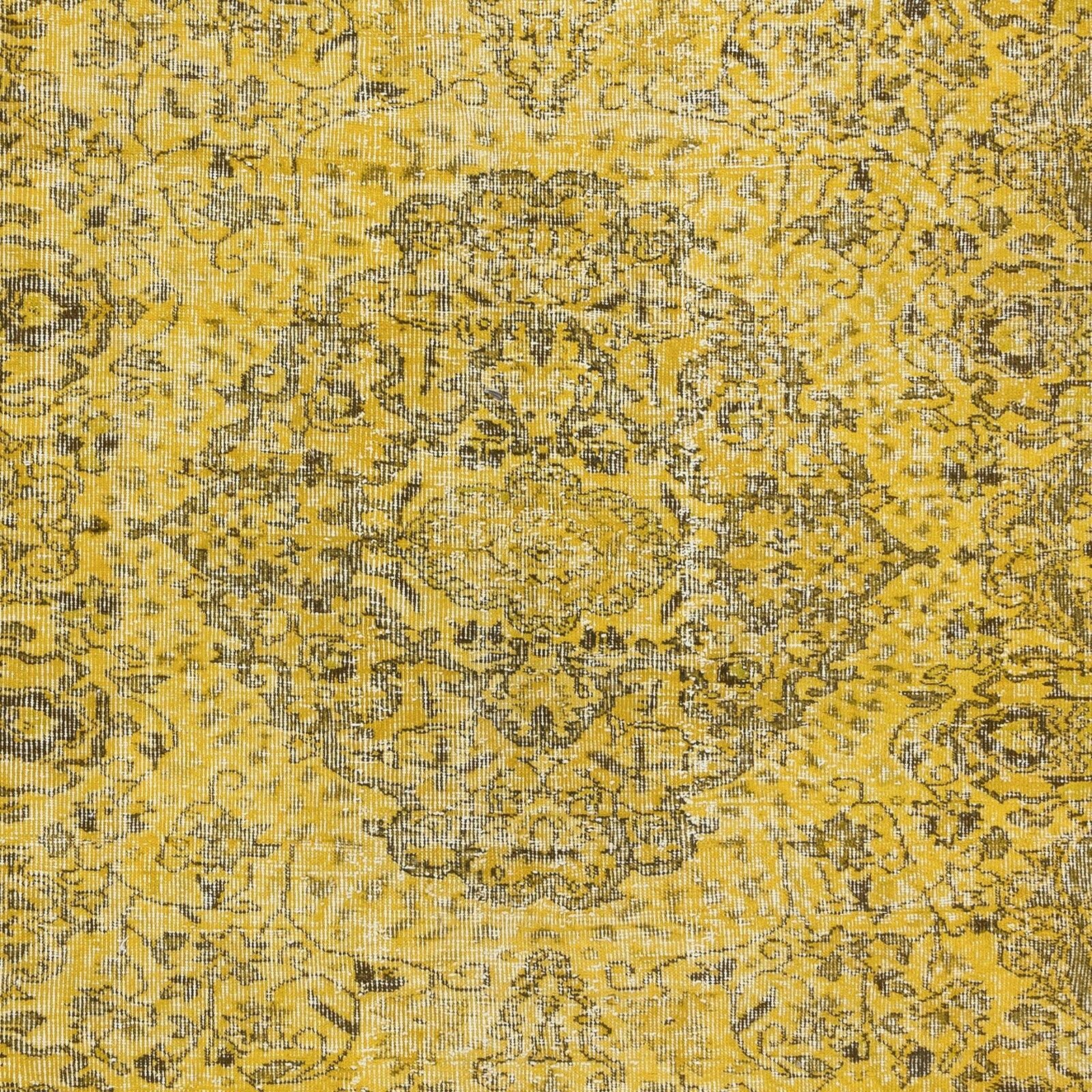 5.4x8.6 Ft Decorative Handmade Turkish Area Rug In Yellow With Medallion Design photo 473.0