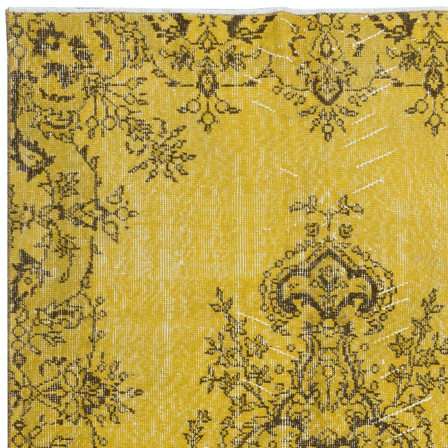 4x7 Ft Authentic Handmade Turkish Rug Over Dyed In Yellow, Vintage Carpet photo Textiles