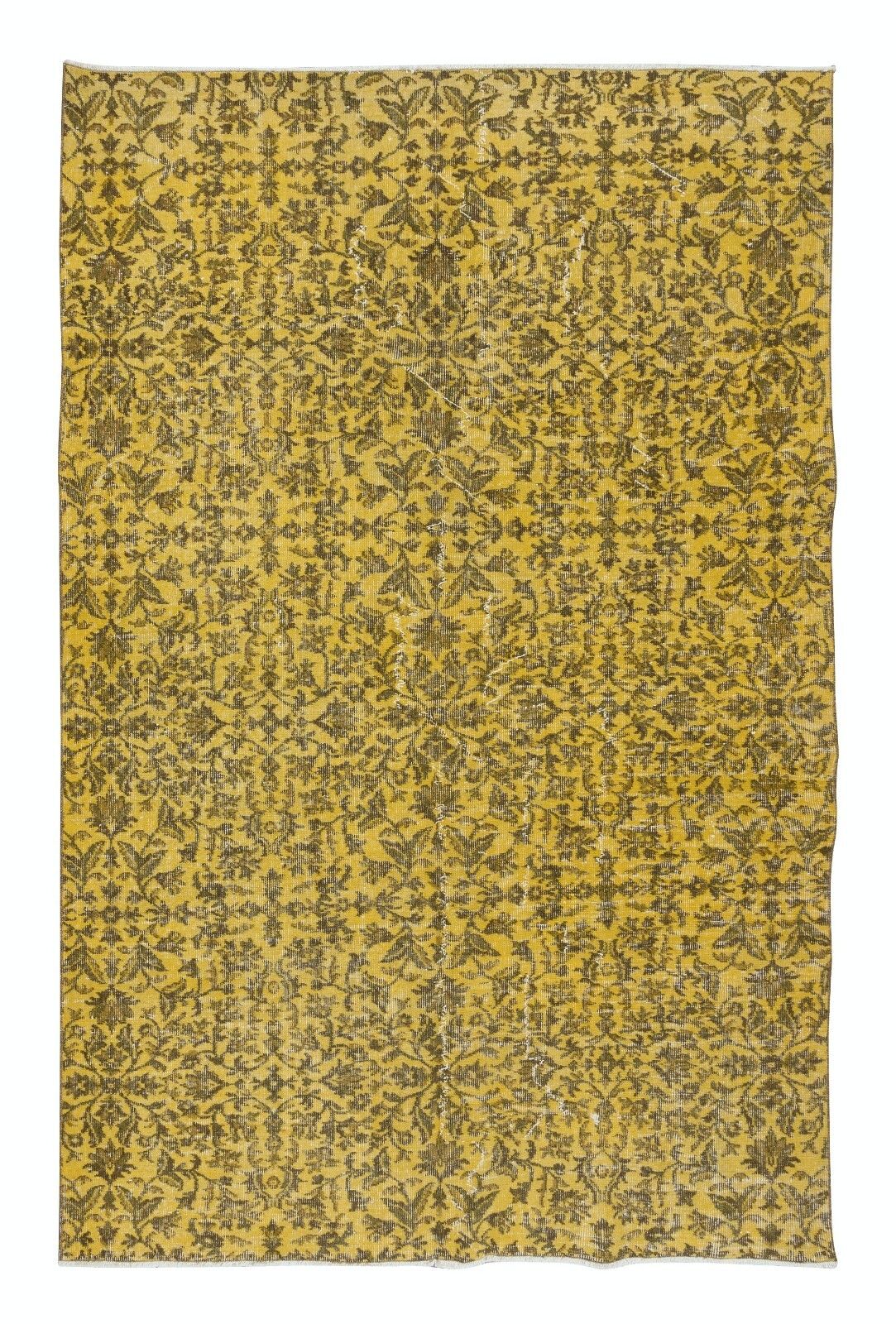 6x9 Ft Modern Handmade Turkish Area Rug With Brown Florals & Yellow Background