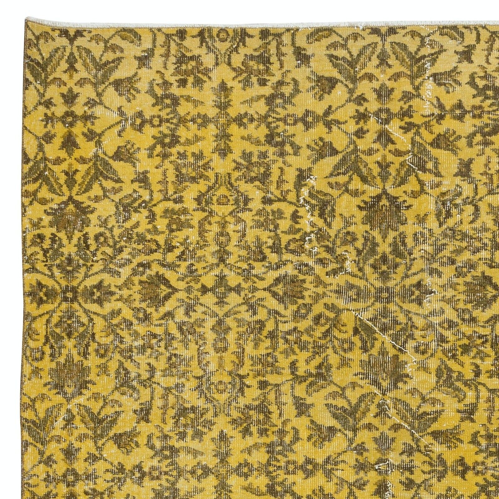 6x9 Ft Modern Handmade Turkish Area Rug With Brown Florals & Yellow Background photo Textiles