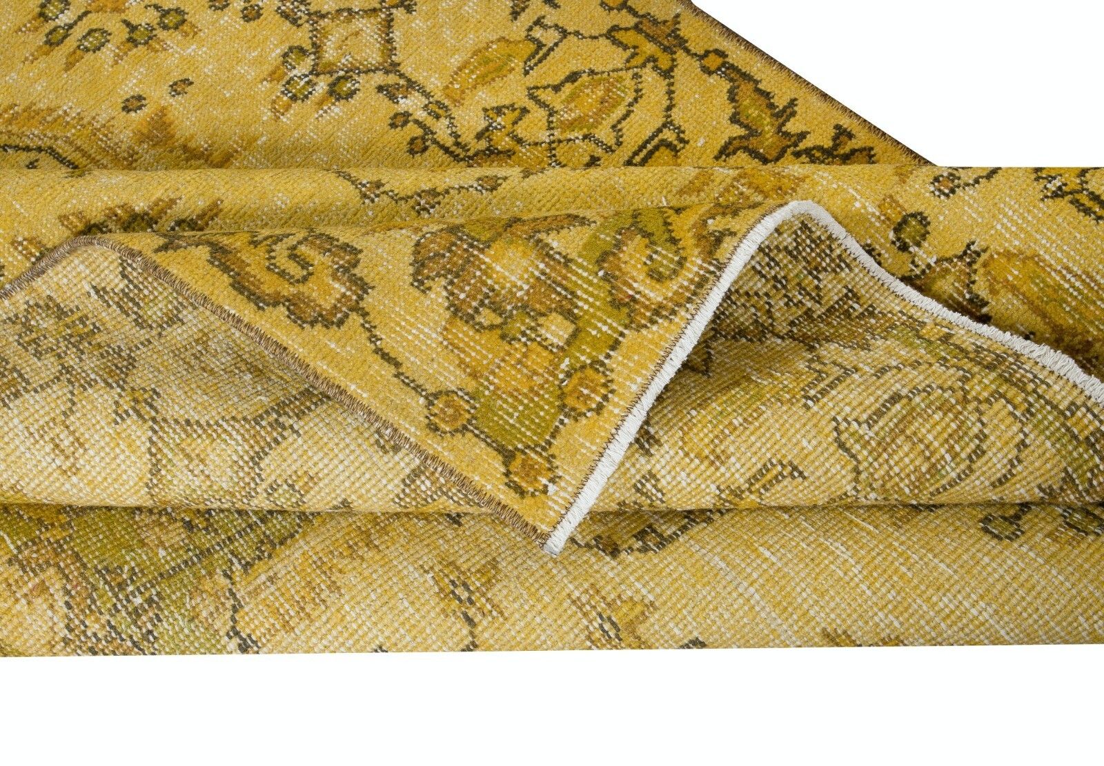 3.7x6.6 Ft Modern Handmade Turkish Accent Rug, Decorative Yellow Over Dyed Carpe photo for sale