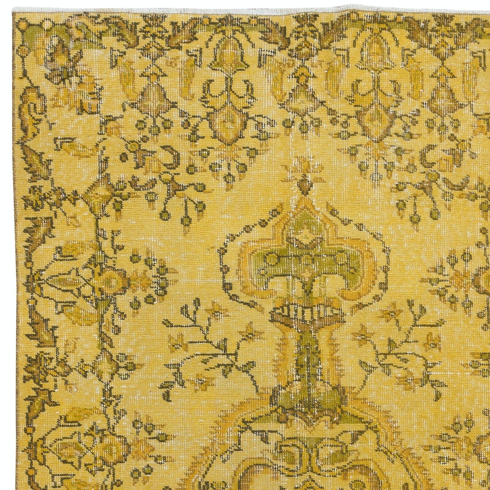 3.7x6.6 Ft Modern Handmade Turkish Accent Rug, Decorative Yellow Over Dyed Carpe photo Textiles