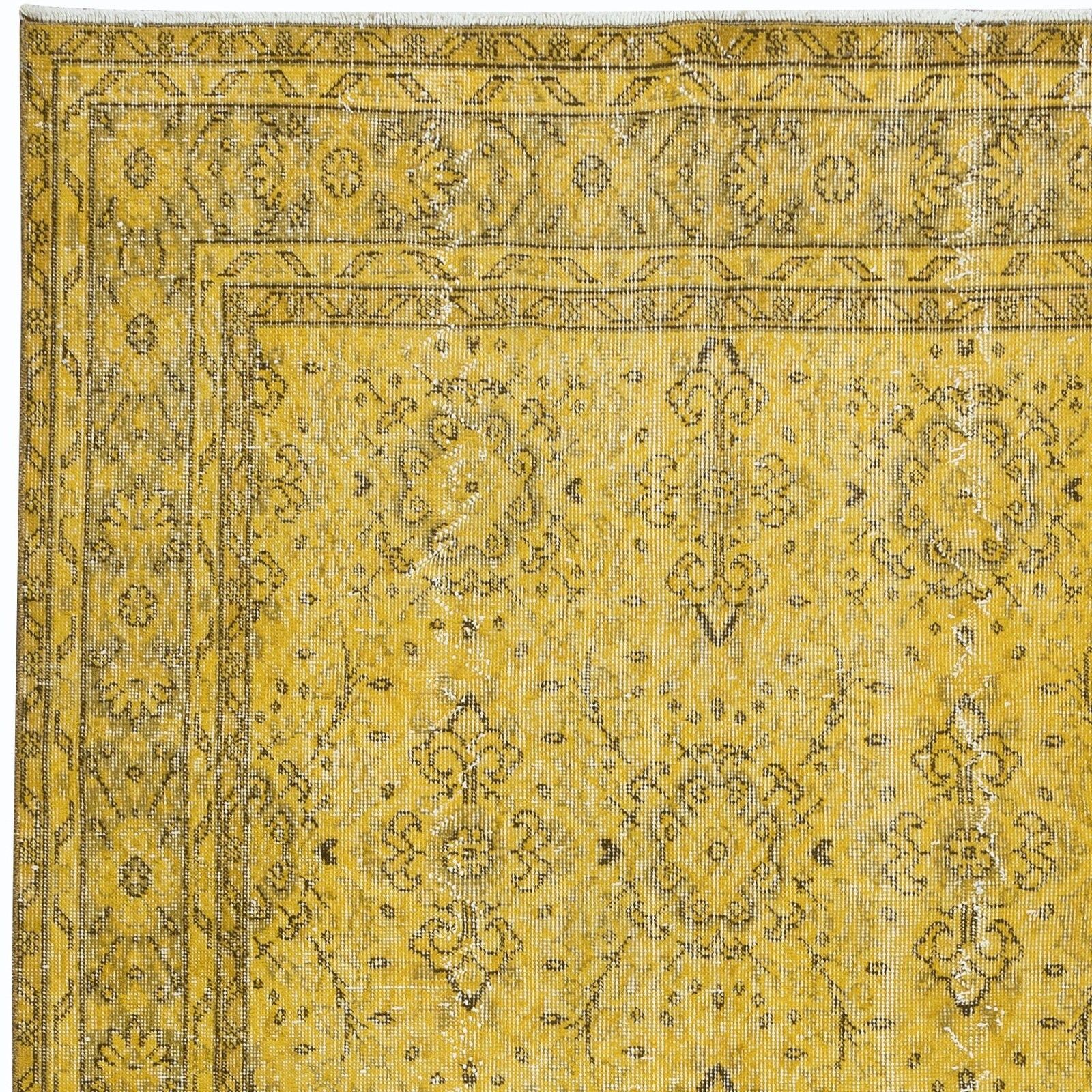 5x8.6 Ft Upcycled Handmade Turkish Floral Area Rug, Yellow Over Dyed Carpet photo Textiles