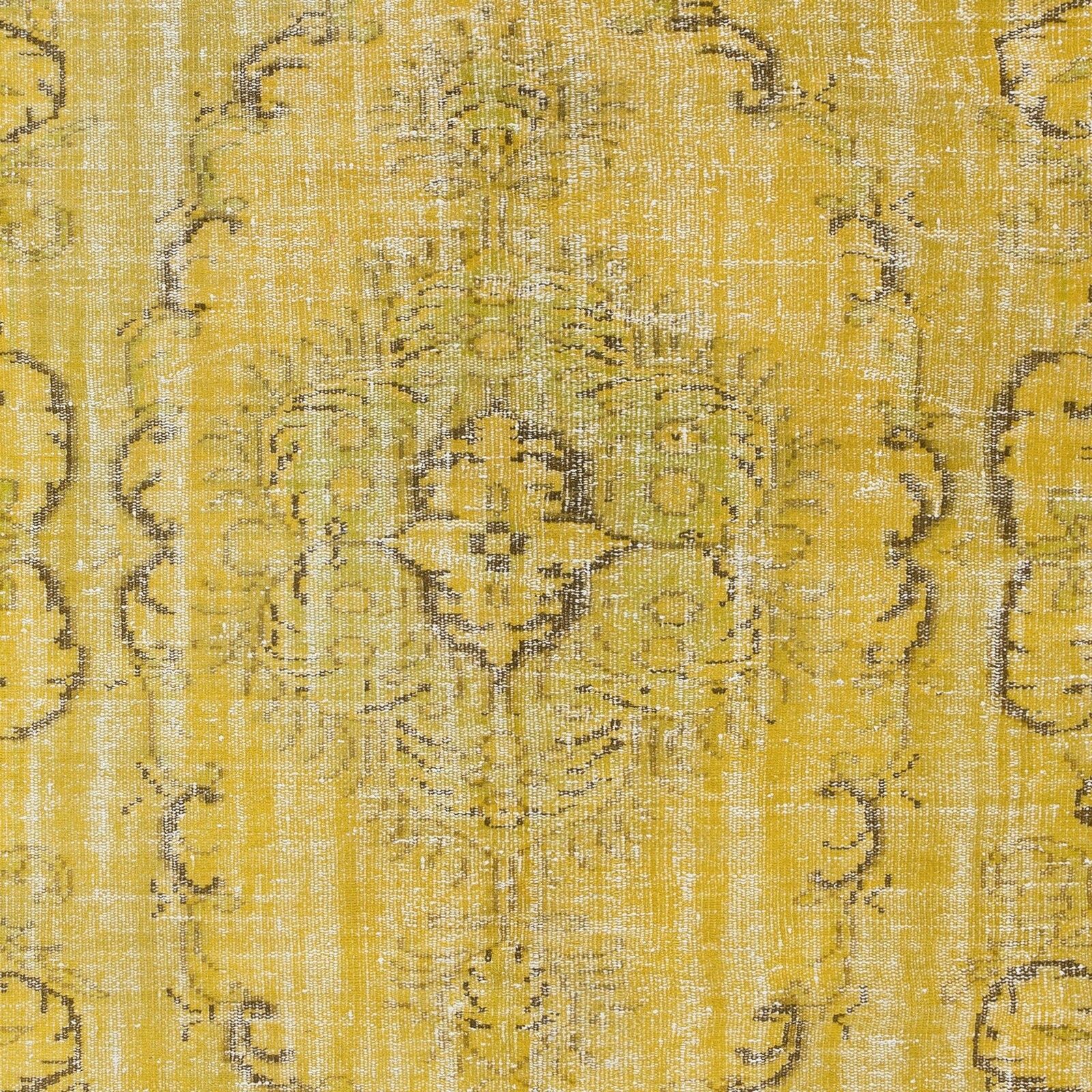 5.4x8.6 Ft Upcycled Handmade Turkish Area Rug, Yellow Over Dyed Wool Carpet photo 478.0