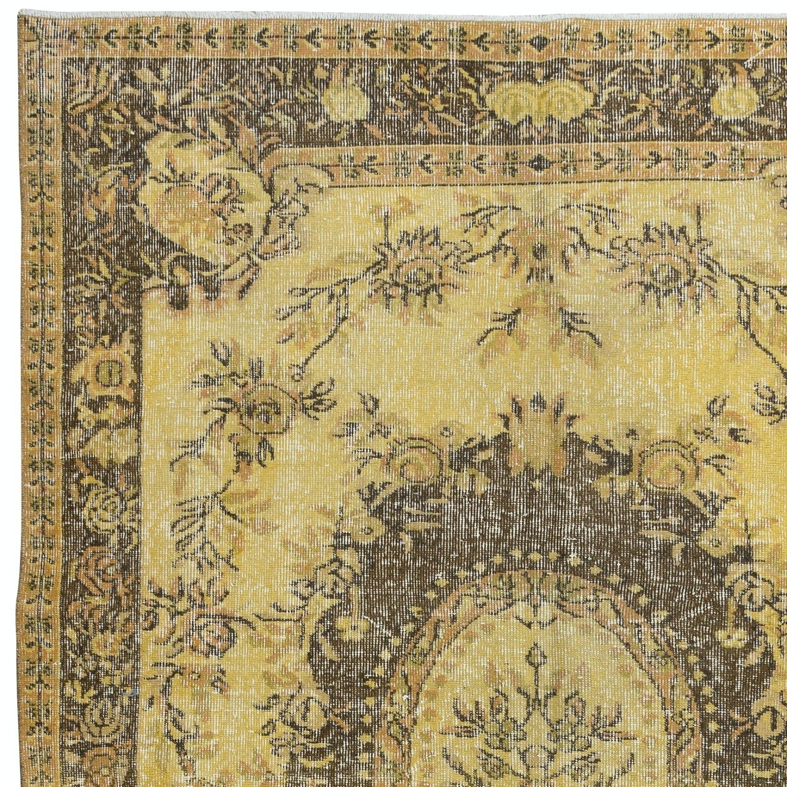 5.8x9.6 Ft Classic Aubusson Inspired Handmade Turkish Rug In Soft Yellow & Brown photo Textiles