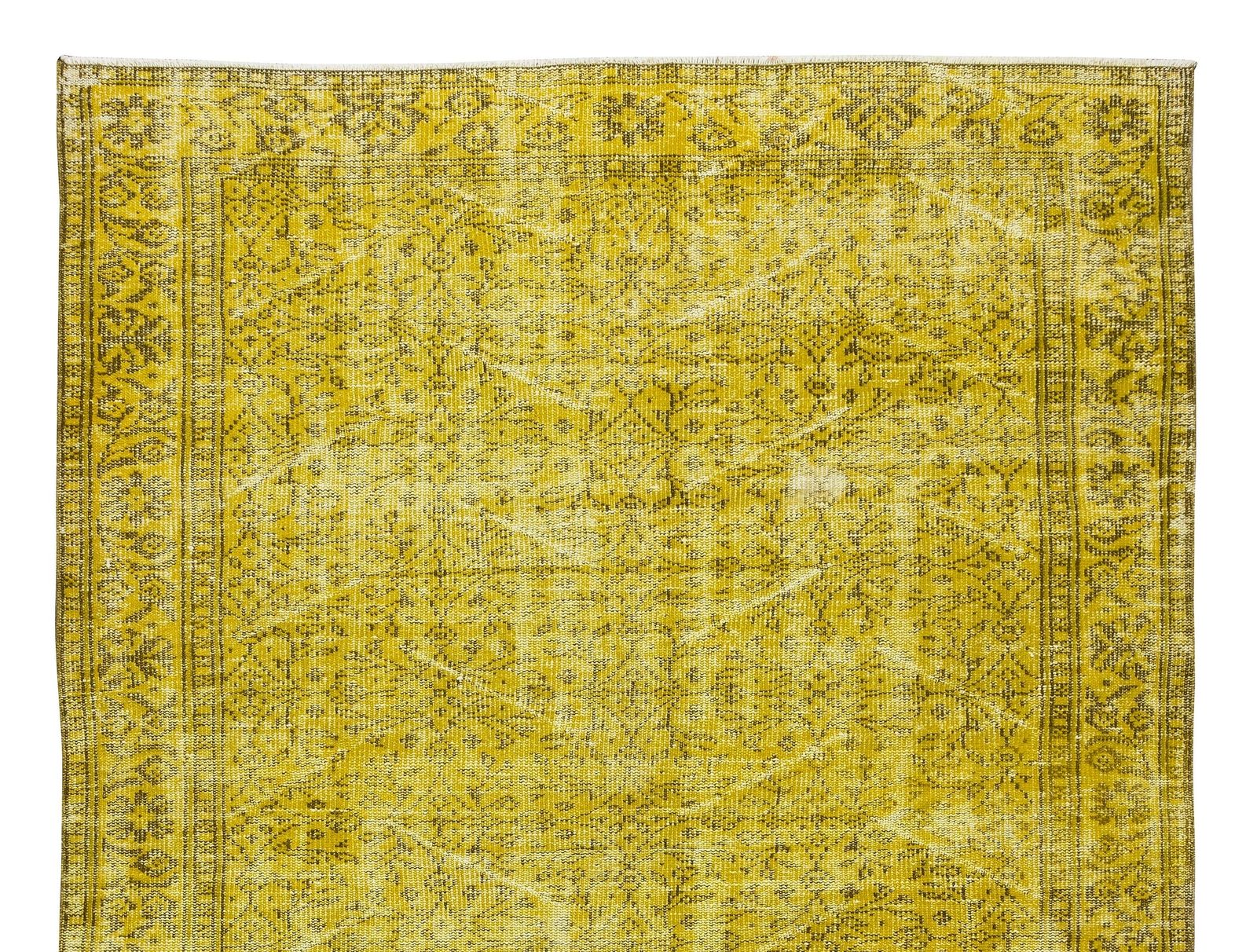 6x9.2 Ft Handmade Turkish Vintage Rug Over Dyed In Yellow For Modern Interiors photo Textiles