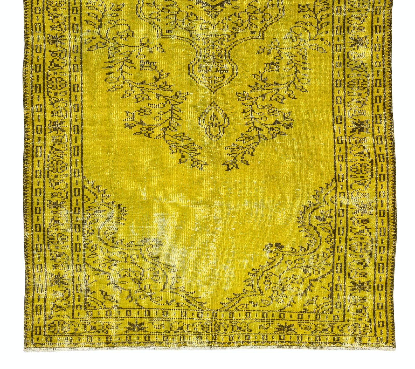 4.8x9 Ft Vintage Turkish Wool Rug Over Dyed In Yellow For Modern Home And Office photo 448.0